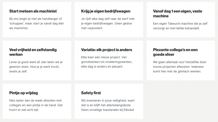 Voorbeeld van een employee value proposition op een jobplatform.