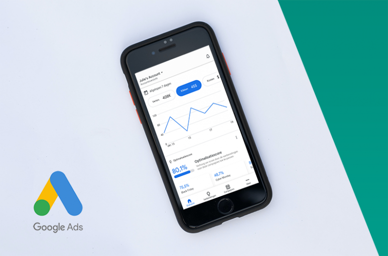 mock-up met google ads logo en google ads app