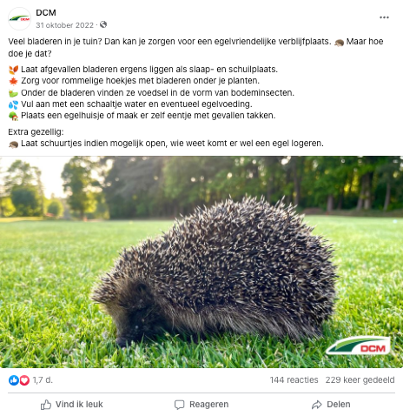 Facebookpost van DCM met een groot organisch bereik