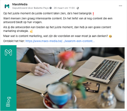 Facebookpost MaesMedia die verwijst naar een blog