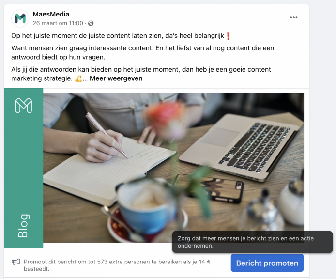 Social media fout: bericht promoten. 