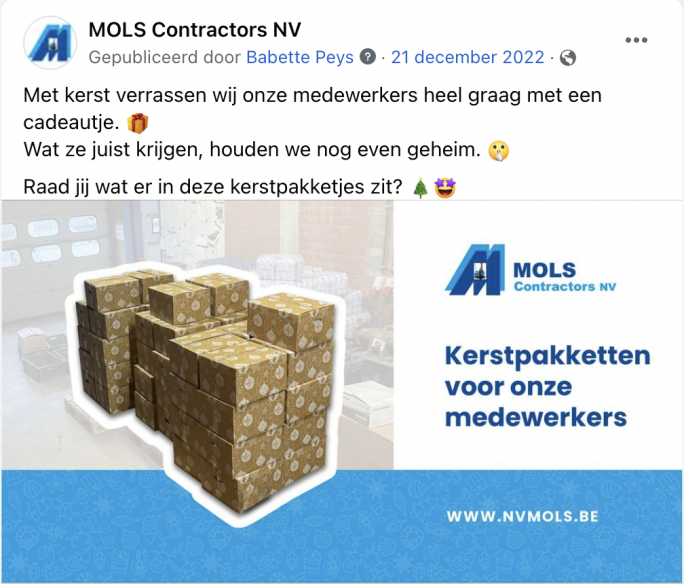 Voorbeeld employer branding: kerstpakketten voor de medewerkers van mols contractors uit Arendonk.