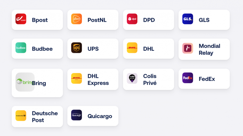 transporteurs e-commerce voorbeelden: bpost, postnl, dpd, gls, ups, dhl, fedex en meer.