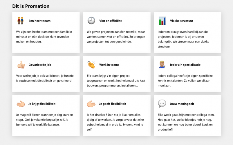 Voorbeeld van employer branding op een website