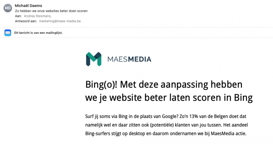 Nieuwsbrief gelinkt aan blog MaesMedia