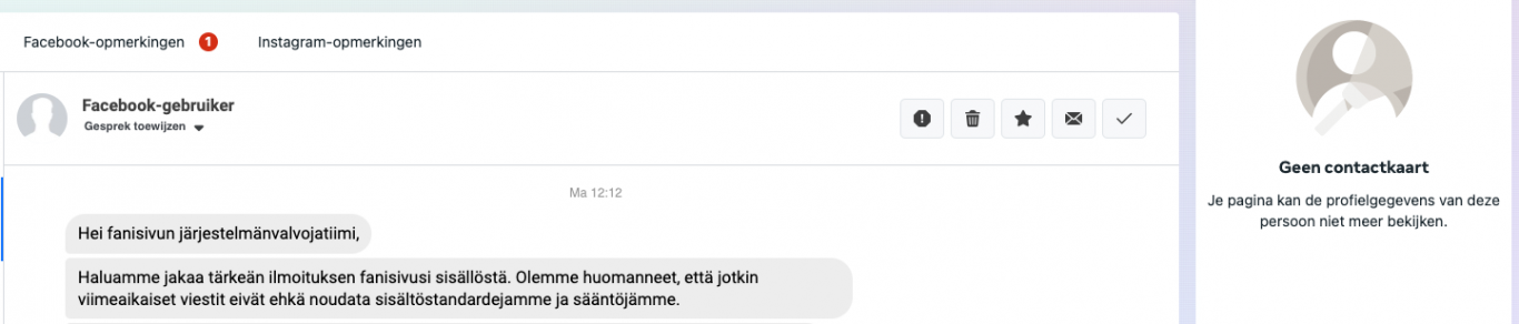 Fins spam bericht op facebook