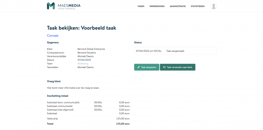 Voorbeeld van het supportplatform. 