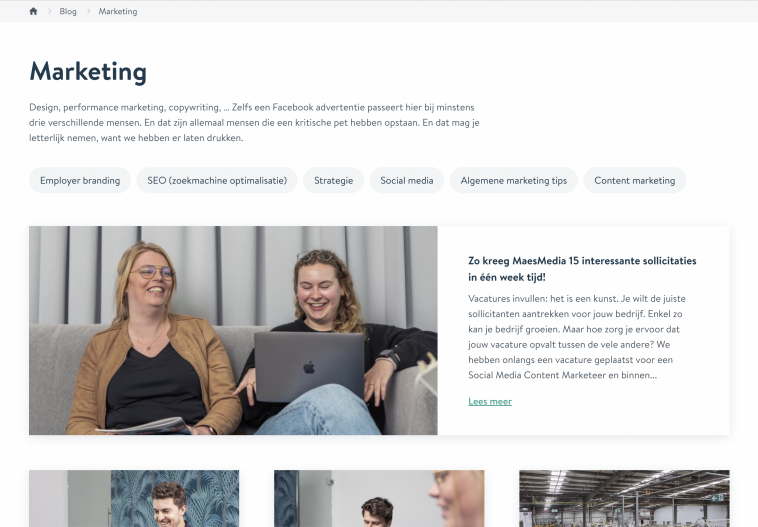 Voorbeeld van content clusters binnen het topic 'marketing'