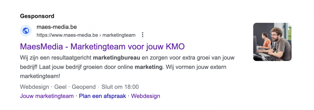 voorbeeld google search ad voor maesmedia