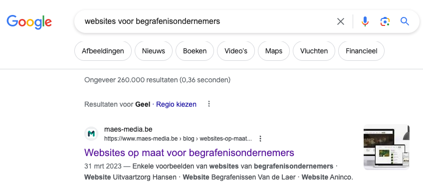 schermafbeelding seo ranking van maesmedia