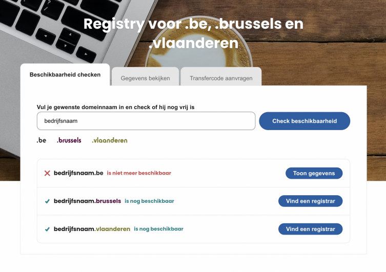 Schermafbeelding registry domeinnamen vai DNSbelgium