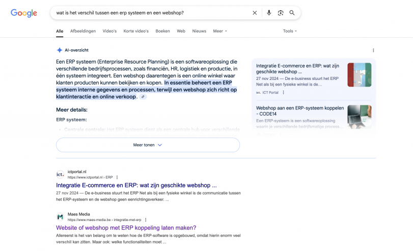 Voorbeeldvraag en -antwoord van Google AI Overview