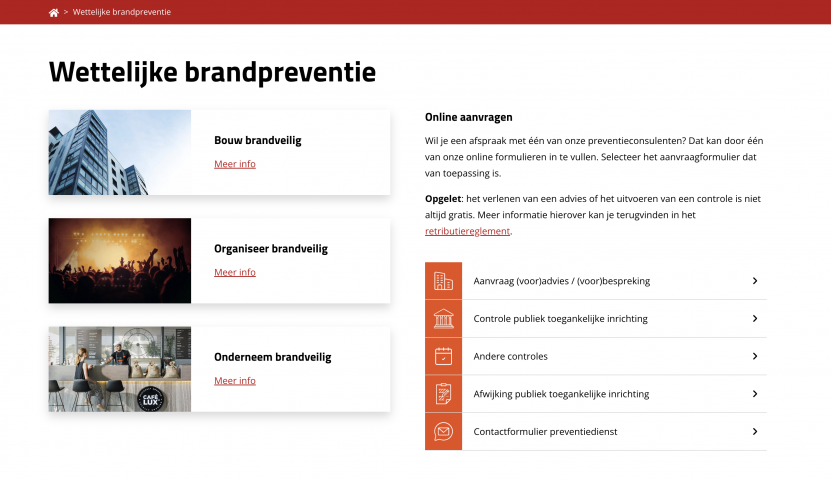 Printscreen van wettelijke brandpreventie van de website van HVZ Taxandria.