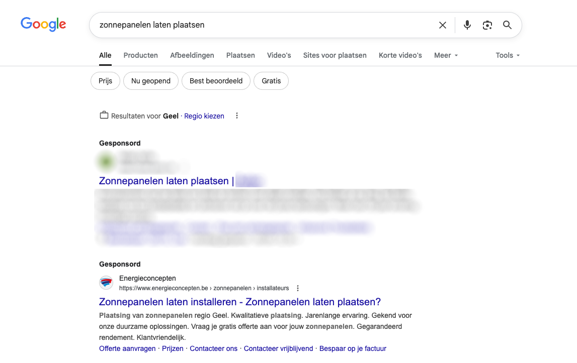 google search ad voorbeeld