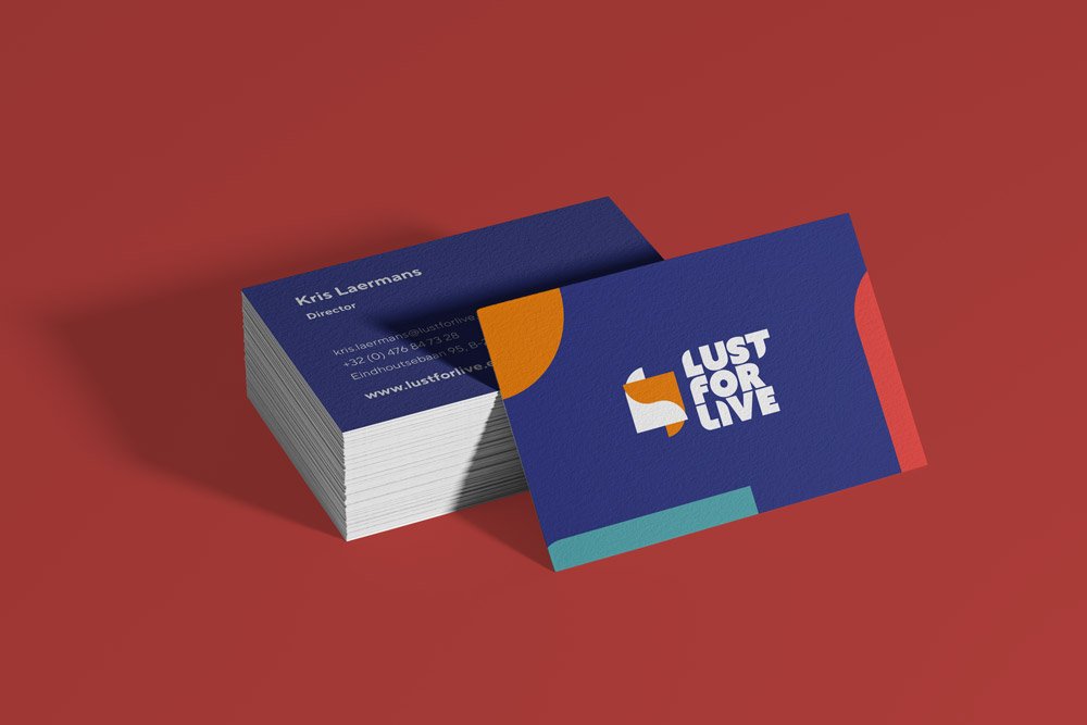 Grafisch design van de visitekaartjes van lust for live uit meerhout